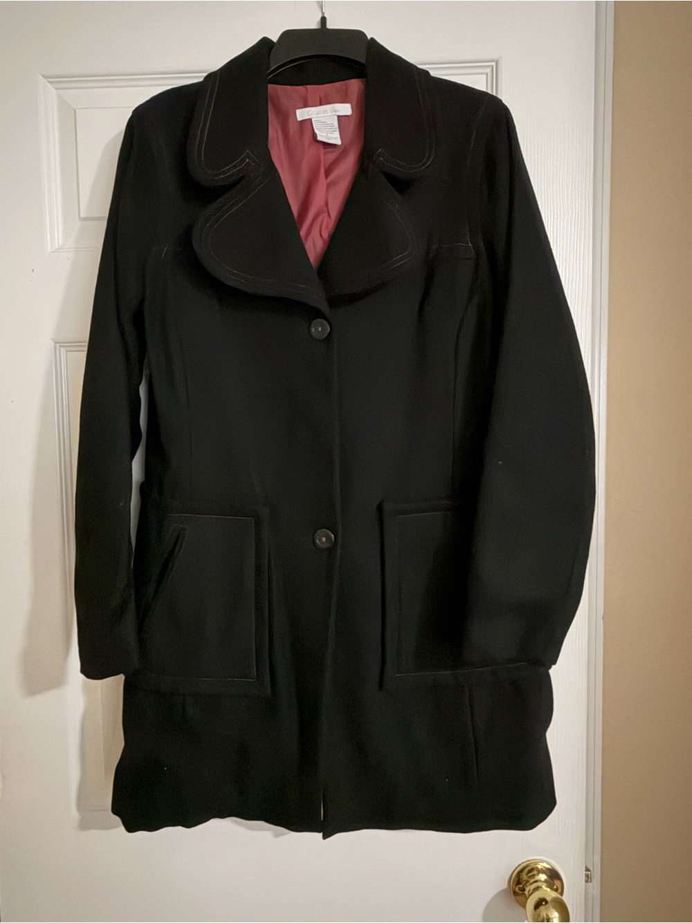 Charlotte Russe Black Pea Coat with Pink Lining